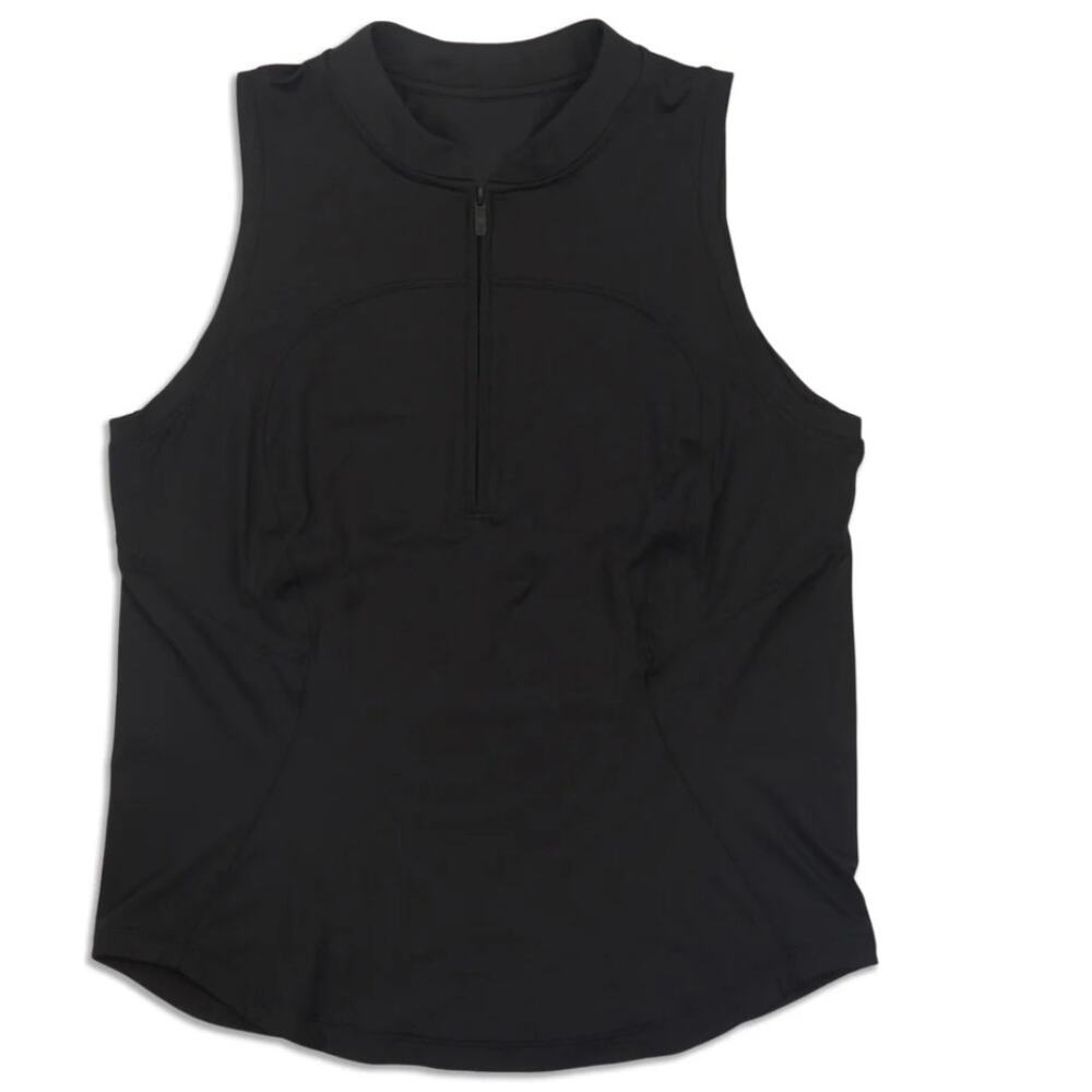 Lululemon Front Zip Mock-Neck Tennis Tank Top Black Sleeveless 2/4 Golf